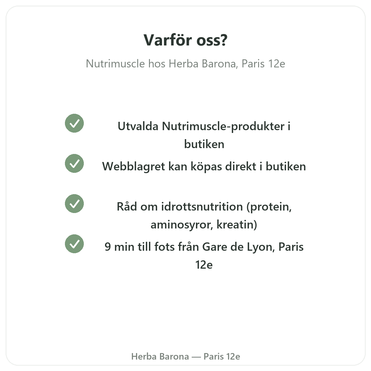 Varför köpa Nutrimuscle i Paris hos Herba Barona Paris 12e