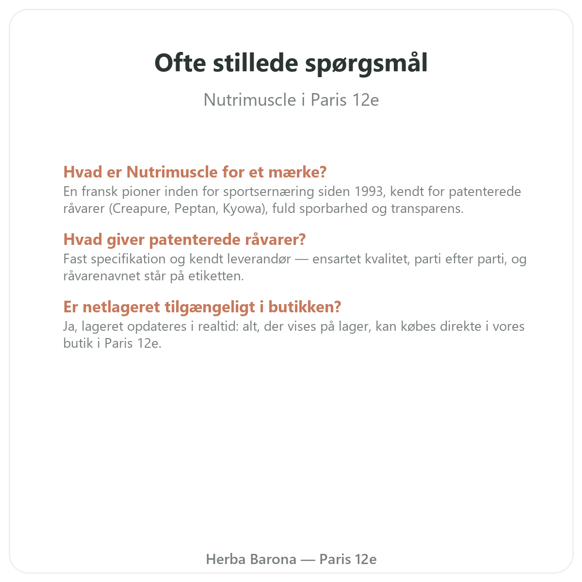 Ofte stillede spørgsmål om Nutrimuscle i Paris - Herba Barona Paris 12