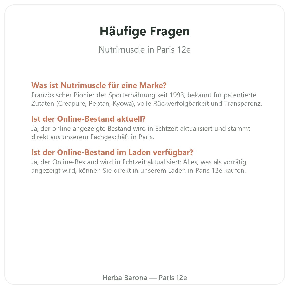 Häufige Fragen zu Nutrimuscle in Paris - Herba Barona Paris 12e