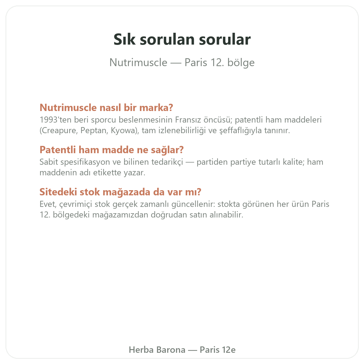 Paris’te Nutrimuscle hakkında sıkça sorulan sorular - Herba Barona Paris 12. bölge
