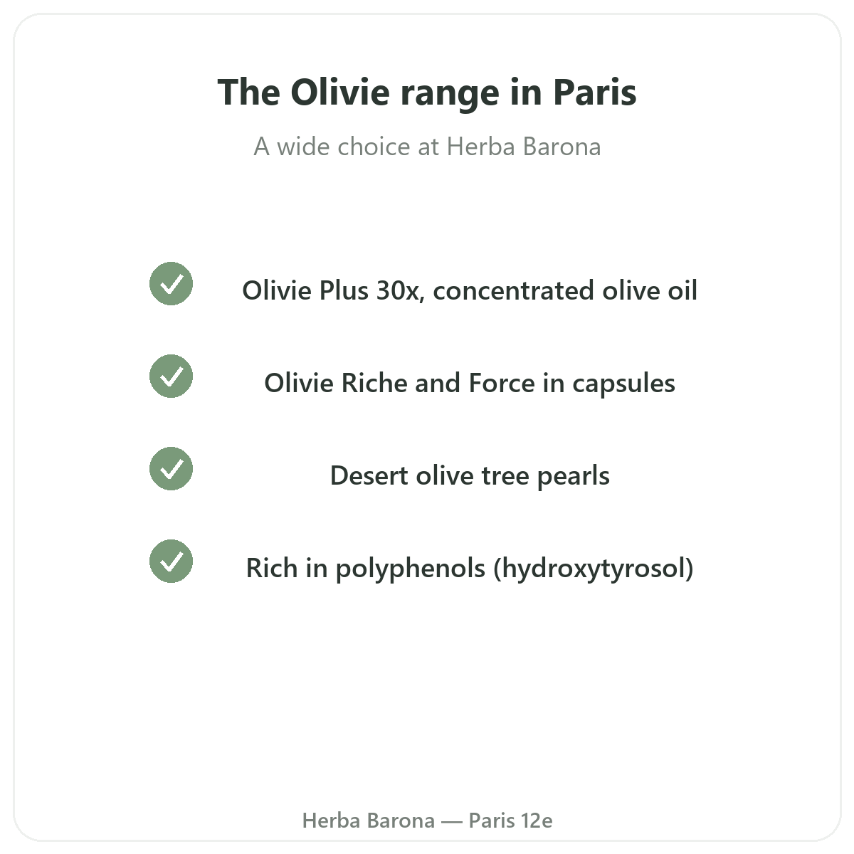 The Olivie Pharma range in Paris at Herba Barona Paris 12e
