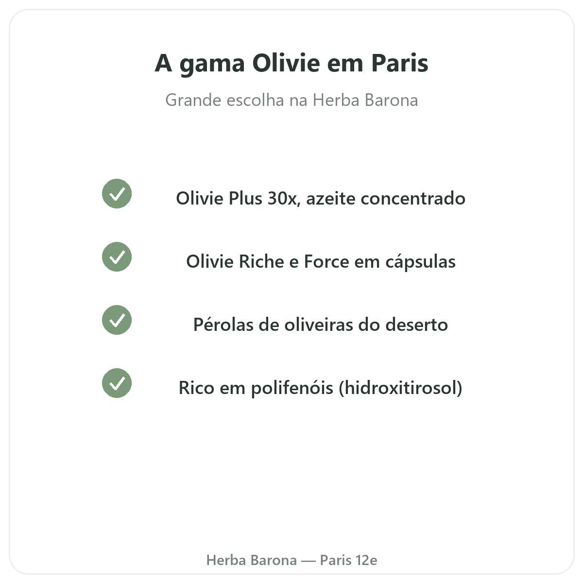 A gama Olivie em Paris na Herba Barona Paris 12e