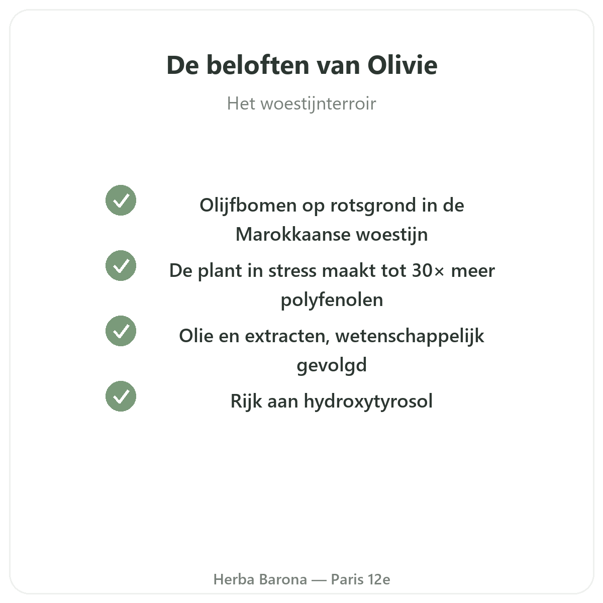 Olivie Pharma in Parijs - kwaliteitsbeloften bij Herba Barona Parijs 12e
