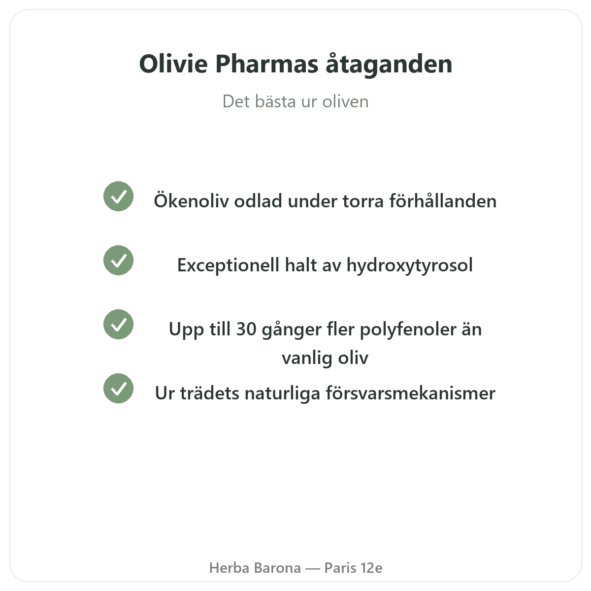 Olivie Pharma Paris - kvalitetslöften hos Herba Barona Paris 12e