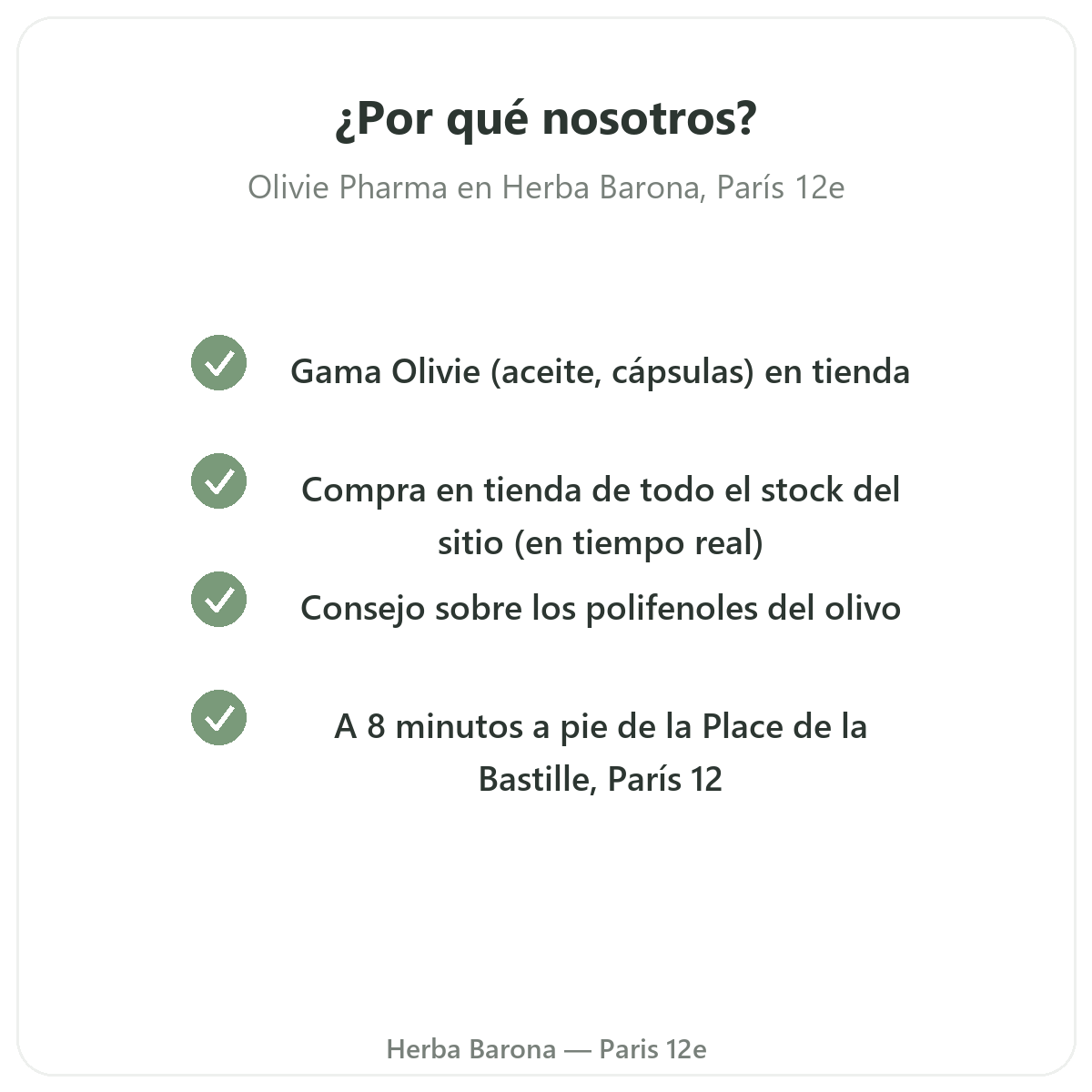 Por qué comprar Olivie Pharma en París en Herba Barona París 12e