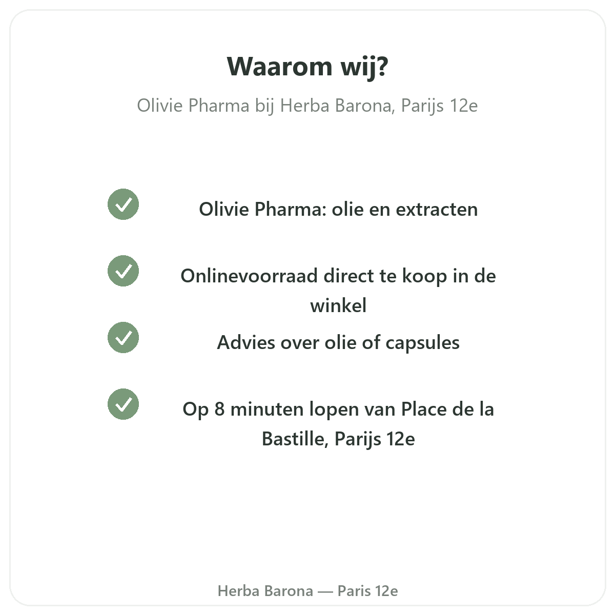 Waarom Olivie Pharma kopen in Parijs bij Herba Barona Parijs 12e