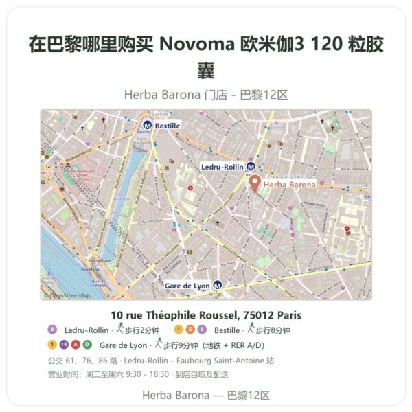 Novoma 欧米伽3 120 粒胶囊 巴黎哪里能买到 - 门店地图 Herba Barona Paris 12e