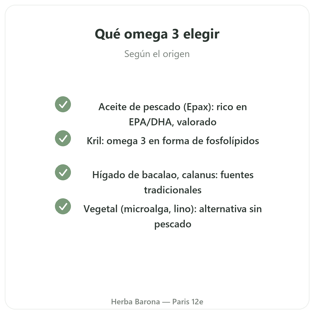 Omega 3 EPA DHA Paris - compromisos de calidad en Herba Barona Paris 12e
