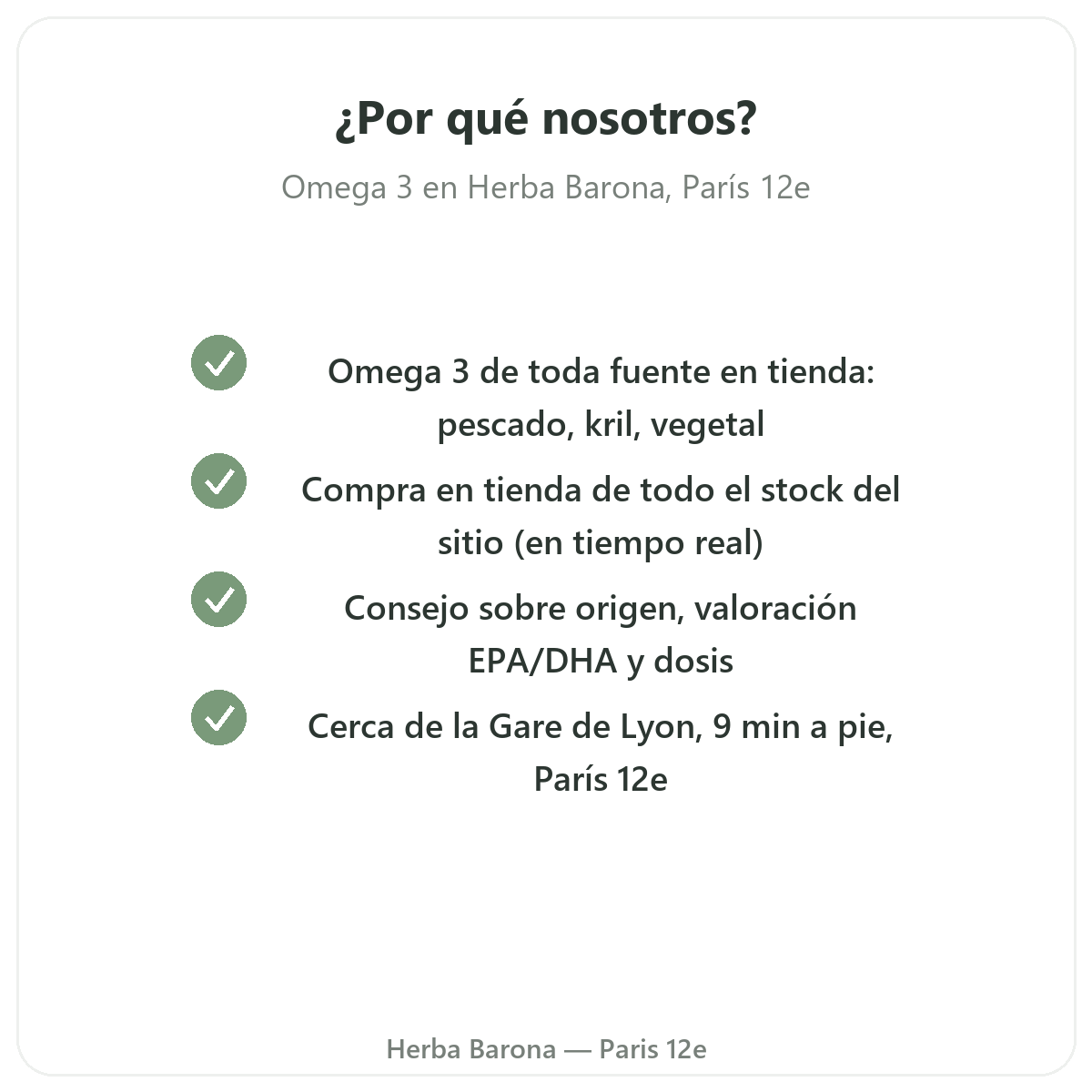 Por qué comprar sus omega 3 en París en Herba Barona Paris 12e