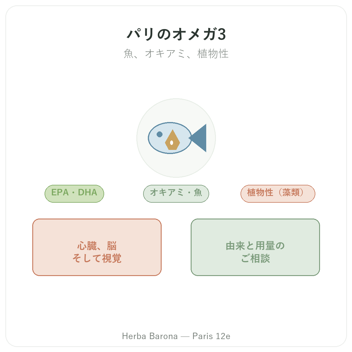 オメガ3 EPA DHA パリ - 商品ラインナップ紹介 Herba Barona パリ12区