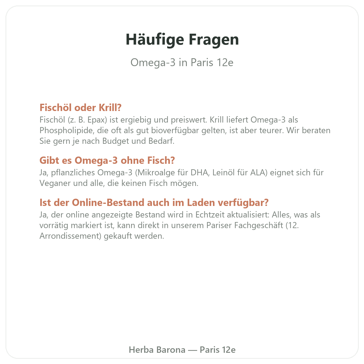 Häufige Fragen zu Omega 3 in Paris - Herba Barona Paris 12e