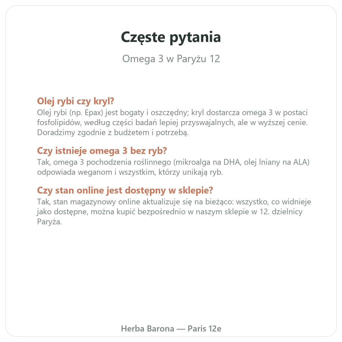 Najczęstsze pytania Omega 3 EPA DHA w Polsce - Herba Barona - wysyłka do Polski