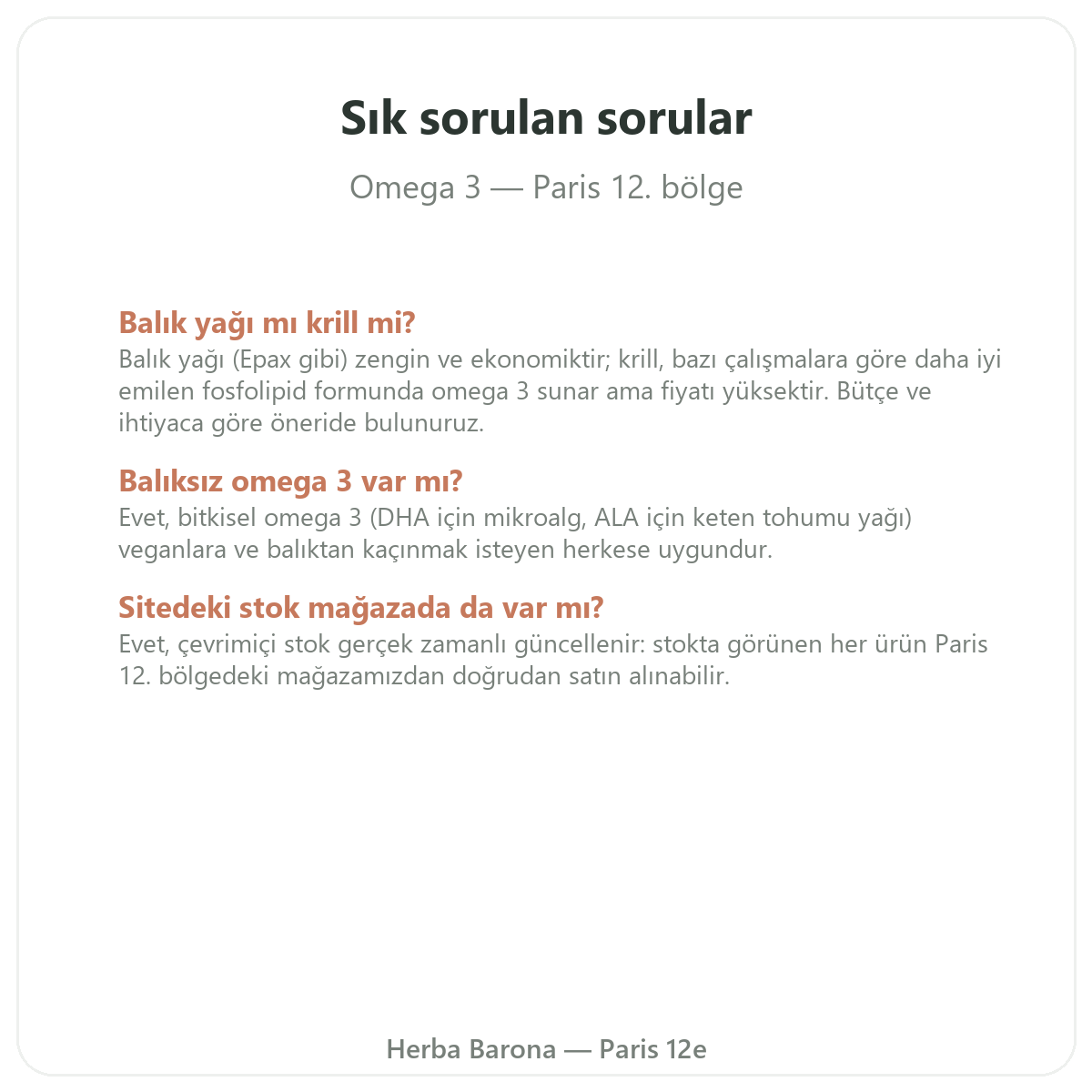 Paris’te Omega 3 sıkça sorulan sorular - Herba Barona Paris 12. bölge