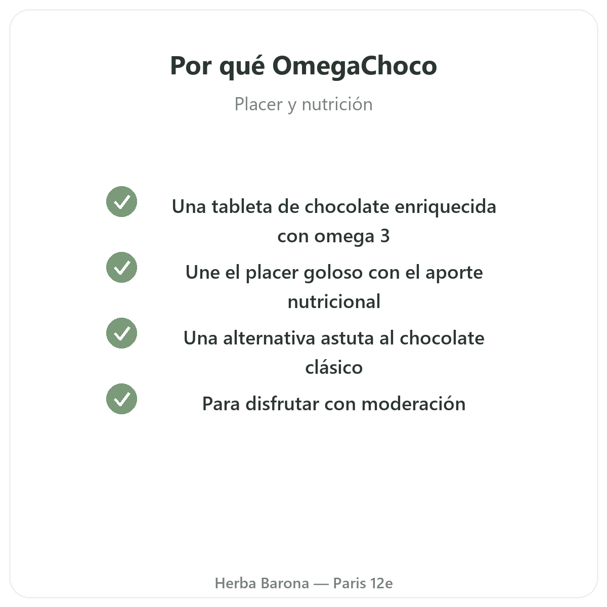 OmegaChoco París - compromisos de calidad en Herba Barona París 12e