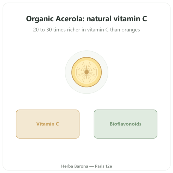 Organic Acerola – Novoma – 30 tablets presentation Paris Herba Barona