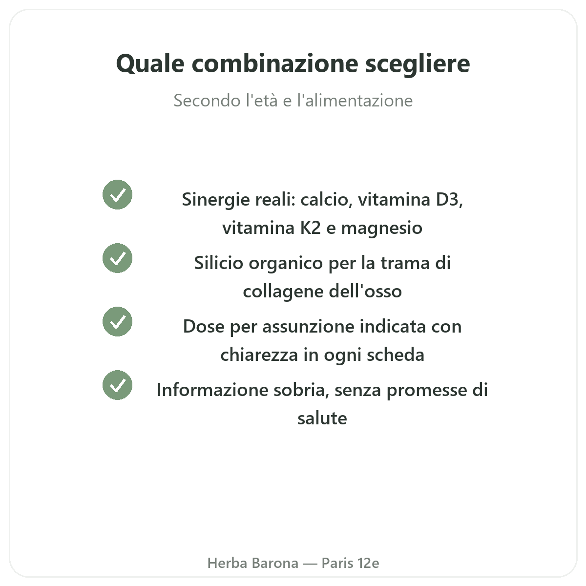 Integratori per le ossa - principi attivi chiave da scegliere da Herba Barona Parigi 12e