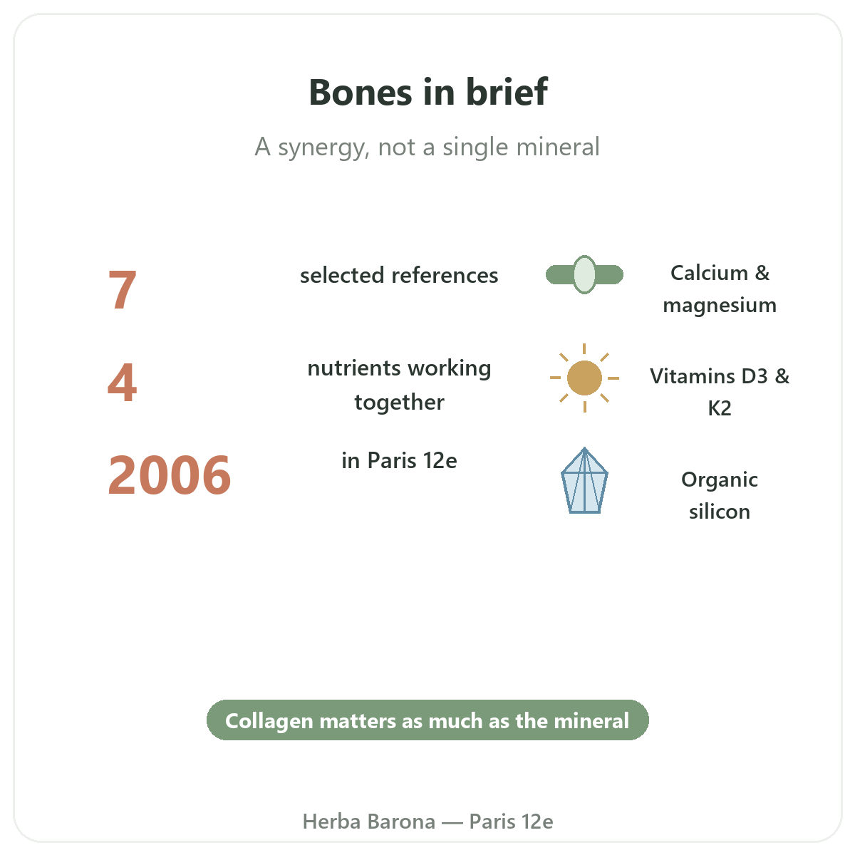 Bone supplements at a glance - key facts at Herba Barona Paris 12e