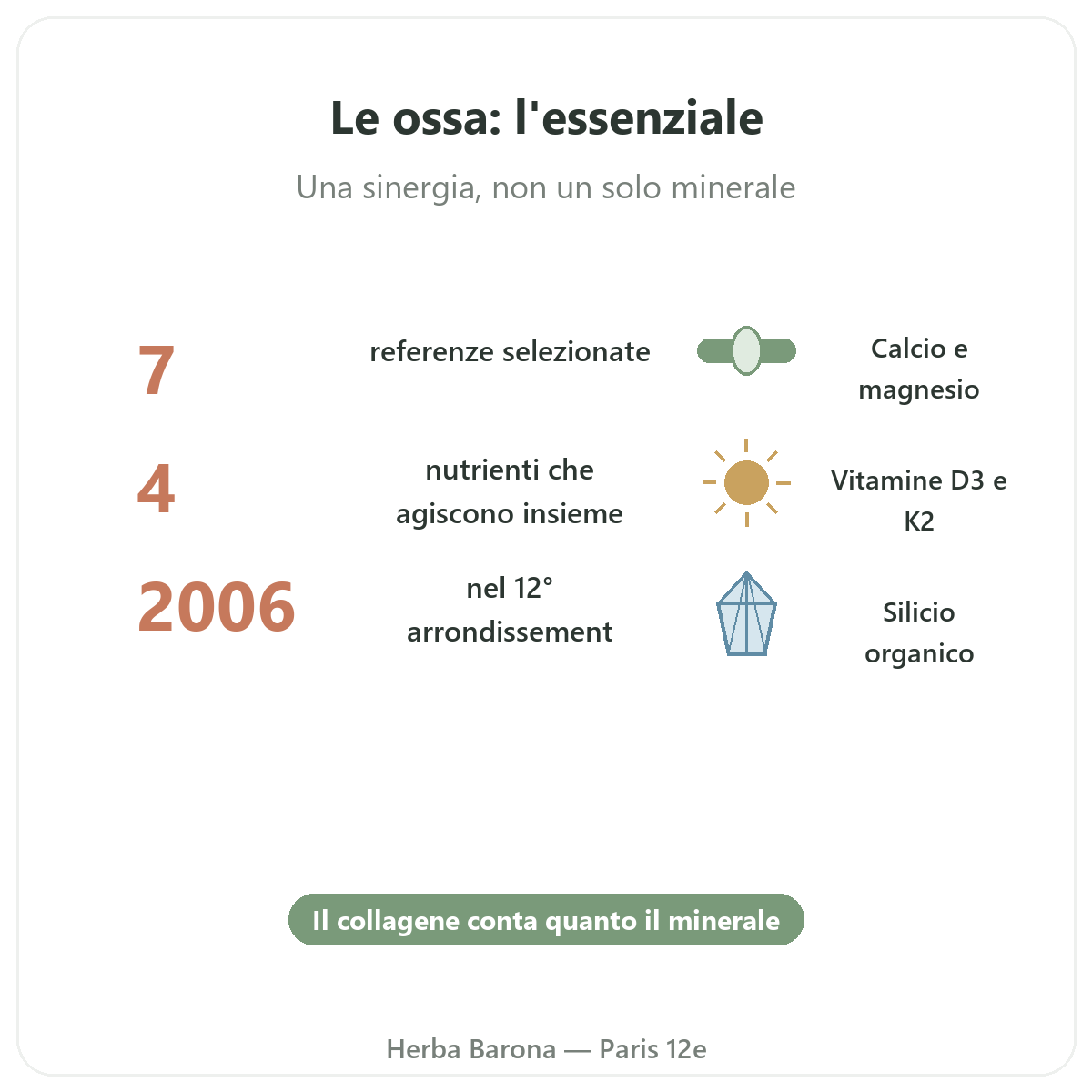 Integratori per le ossa in breve - dati chiave da Herba Barona Parigi 12e
