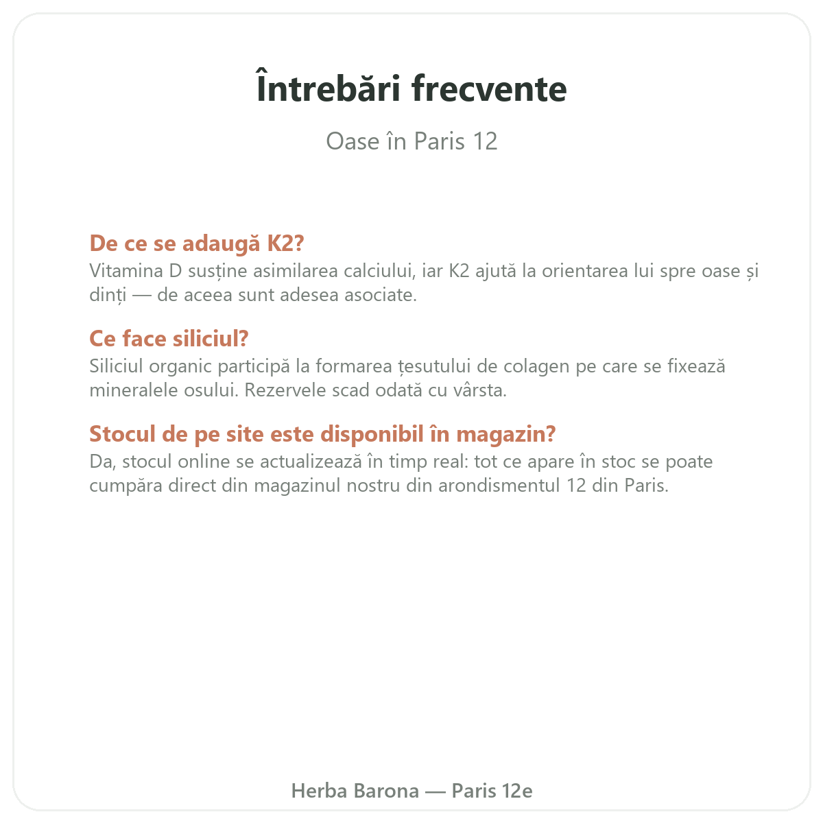 Întrebări frecvente suplimente pentru oase la Paris - Herba Barona Paris, arondismentul 12