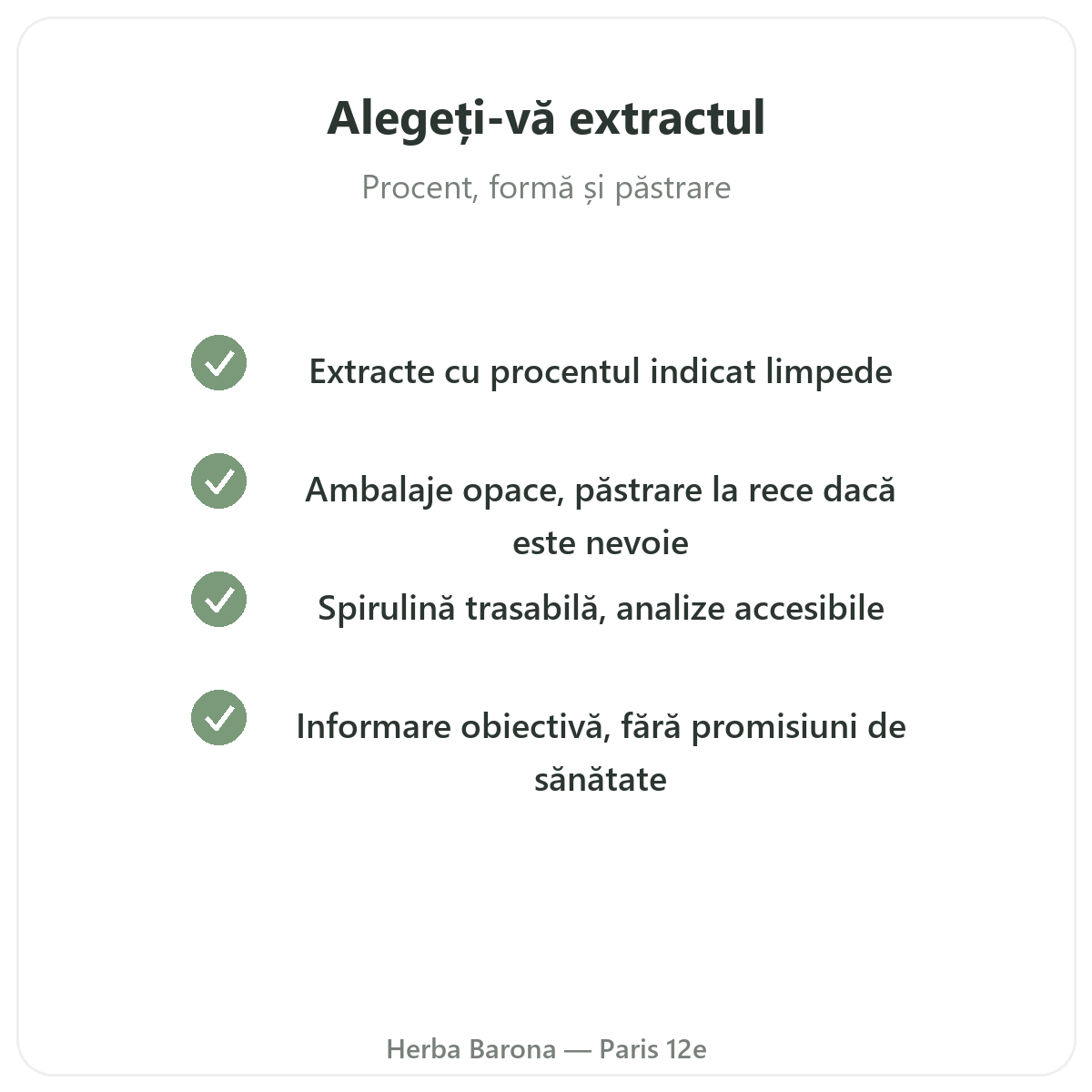 Ficocianină Paris - angajamente de calitate la Herba Barona Paris, arondismentul 12