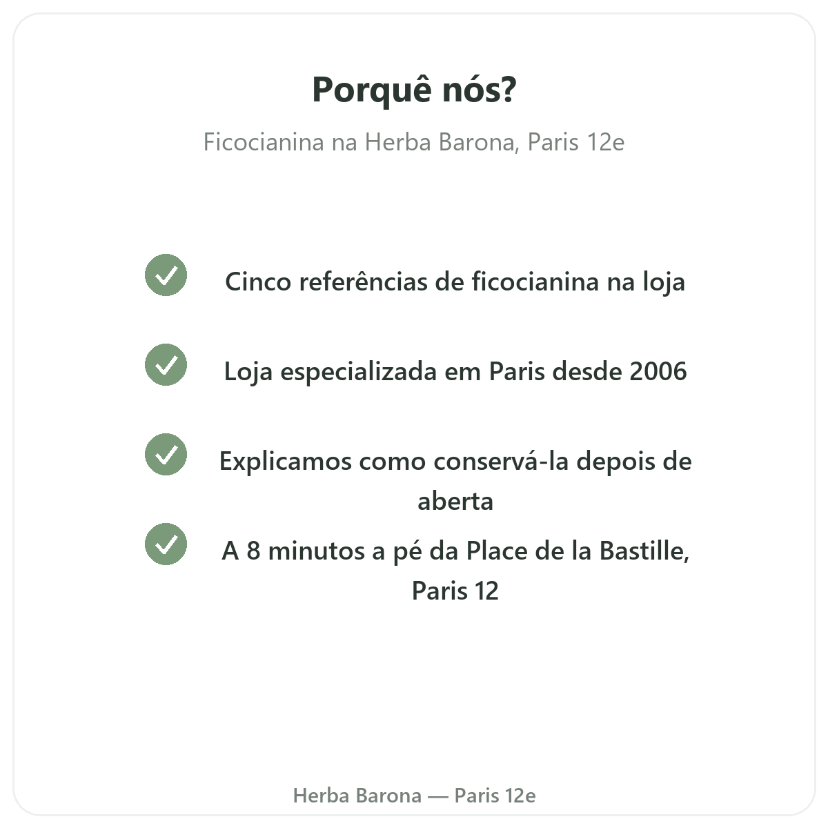 Porquê comprar ficocianina em Paris na Herba Barona, Paris 12e