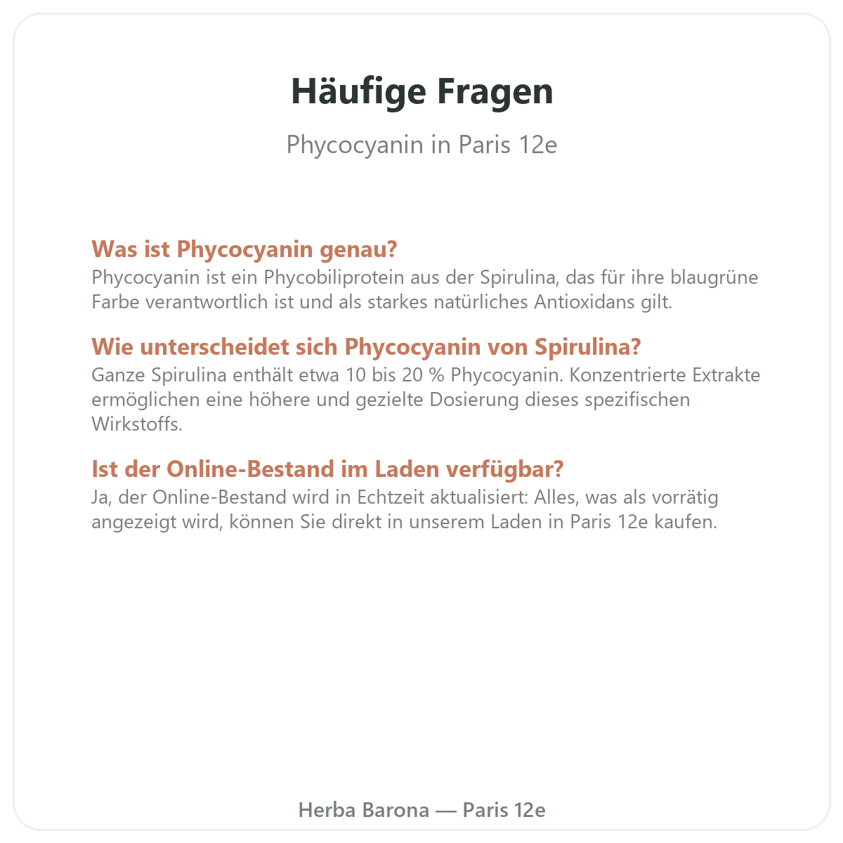 Häufige Fragen zu Phycocyanine Paris in Paris - Herba Barona Paris 12e