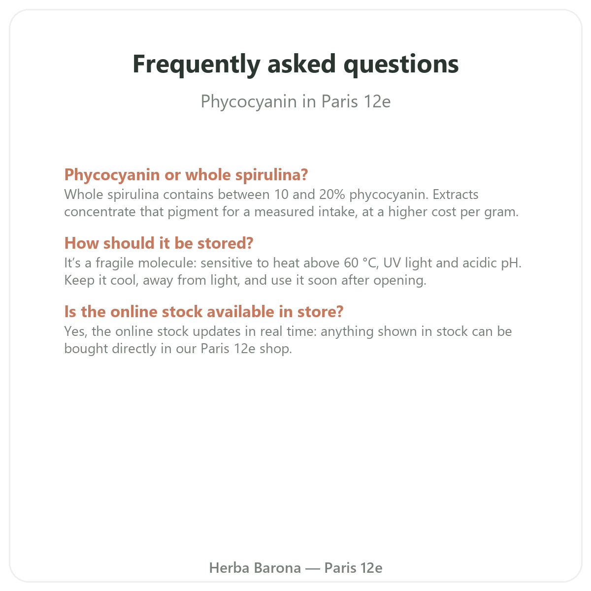 Frequently asked questions about phycocyanin in Paris - Herba Barona Paris 12e
