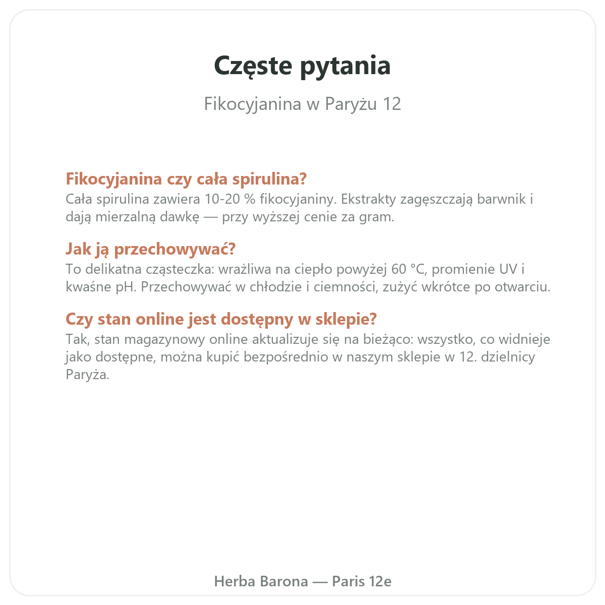 Najczęściej zadawane pytania – fykocyjanina, Herba Barona