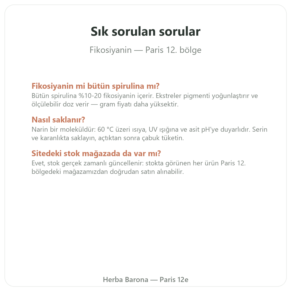 Fikosiyanin Paris hakkinda sik sorulan sorular - Herba Barona Paris 12. bölge
