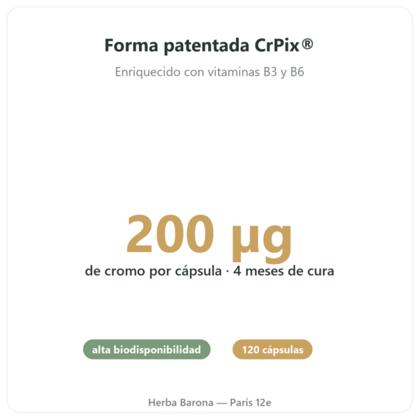 Picolinato de Cromo 200µg Novoma – 120 cápsulas beneficios y datos clave Paris Herba Barona