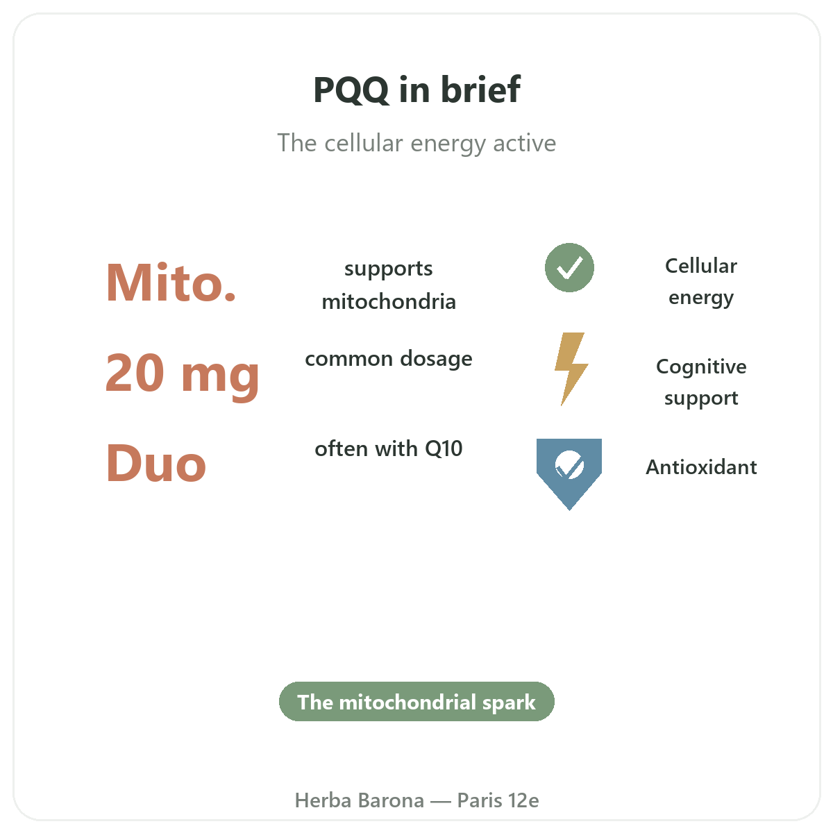 PQQ in Paris at a glance - key facts at Herba Barona Paris 12th