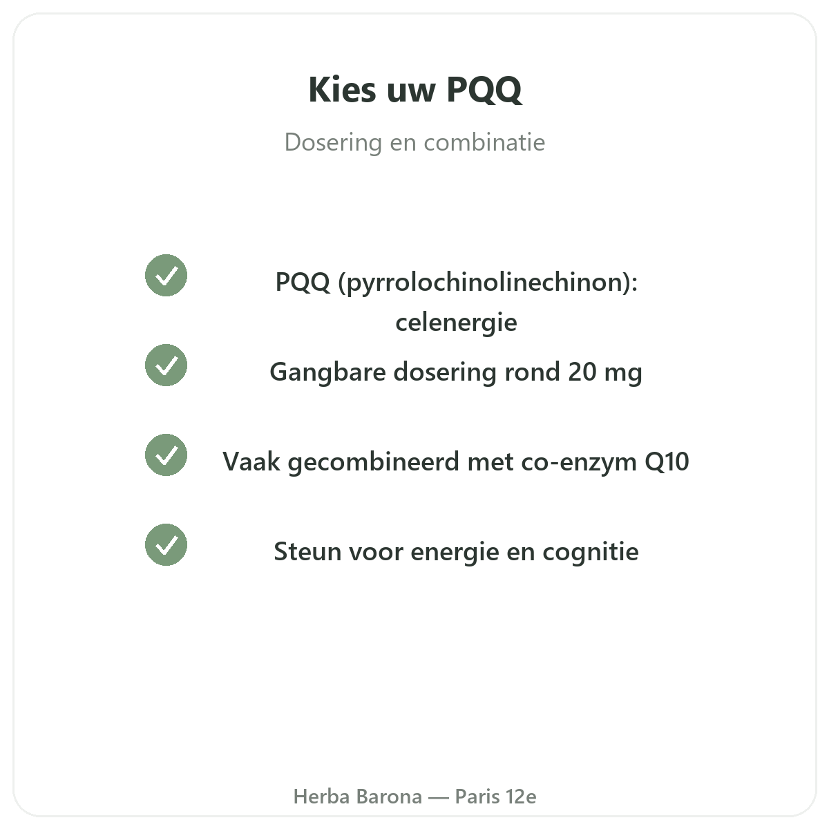 PQQ Parijs - kwaliteitsverbintenissen bij Herba Barona Parijs 12e