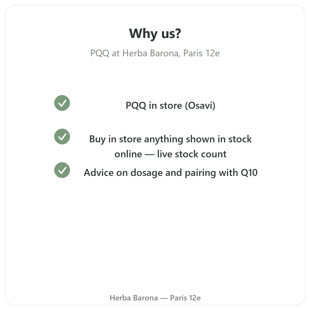 Why buy PQQ in Paris at Herba Barona Paris 12th
