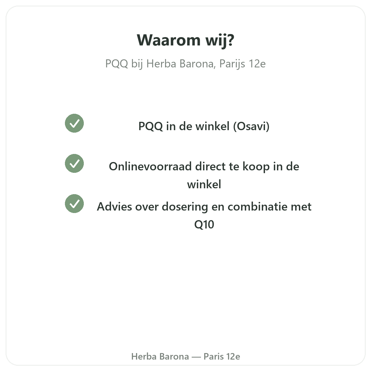 Waarom PQQ kopen bij Herba Barona in Parijs 12e