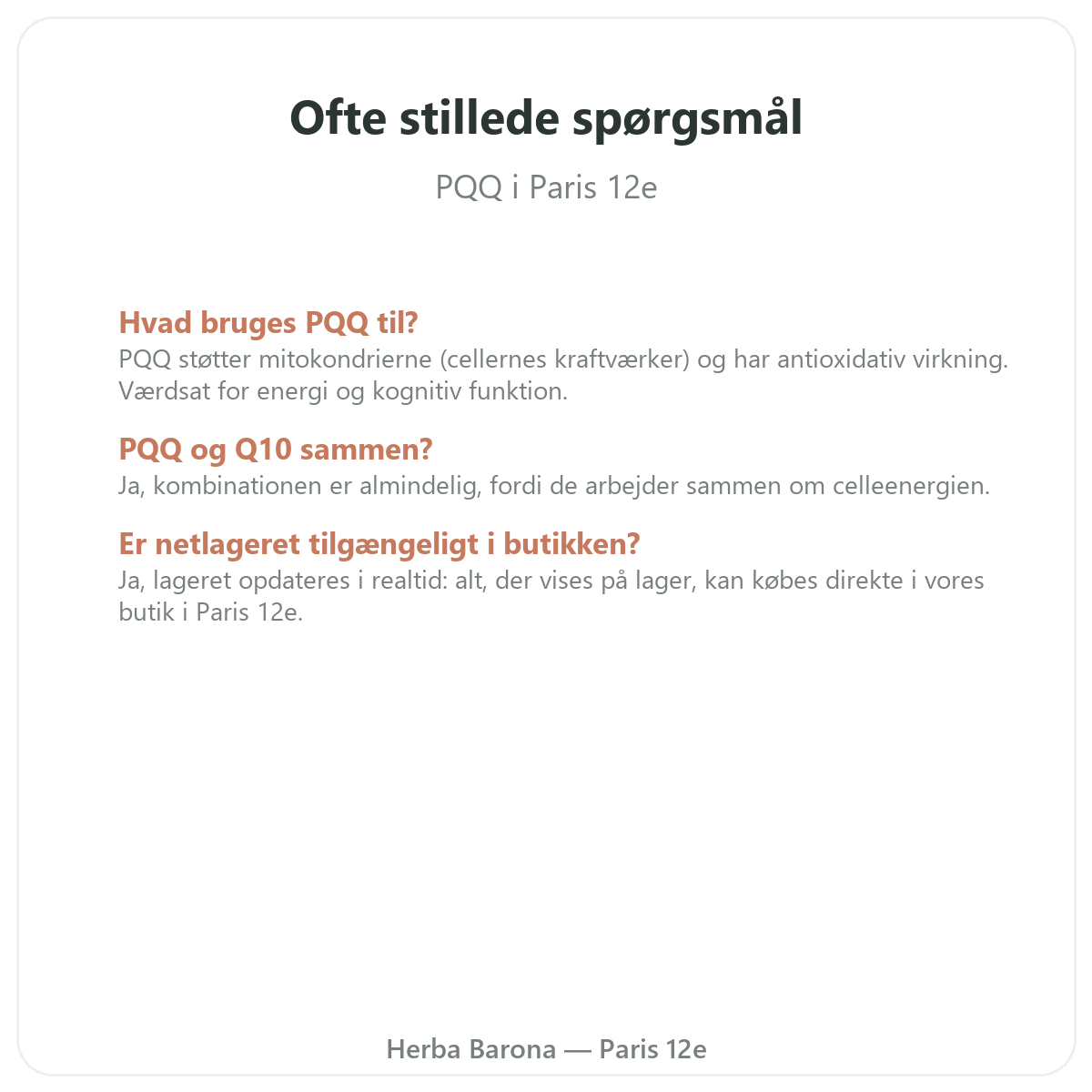 Ofte stillede spørgsmål om PQQ Paris i Paris - Herba Barona Paris 12