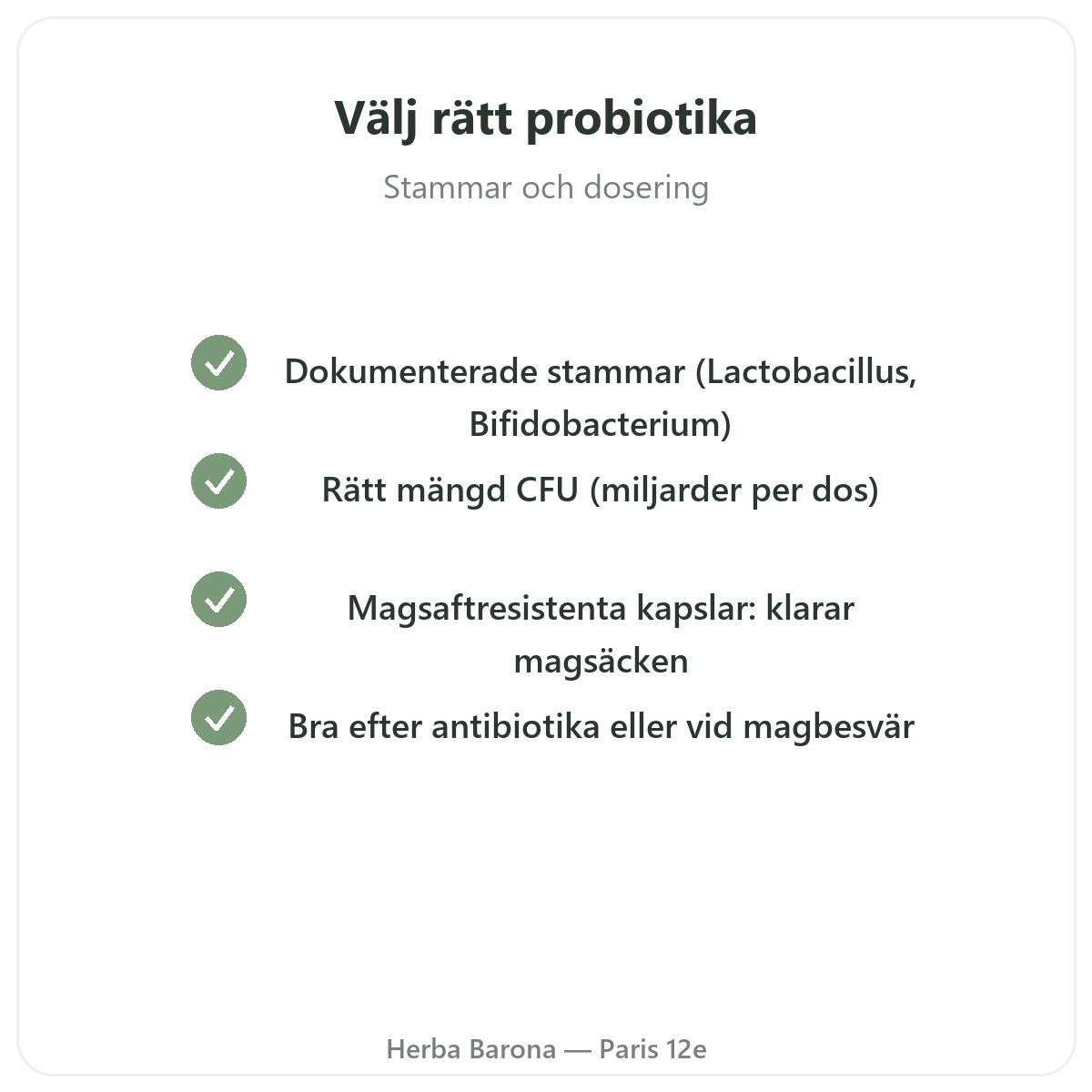 Probiotika Paris - kvalitetslöften hos Herba Barona Paris 12e