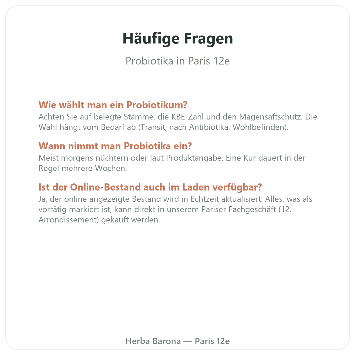 Häufige Fragen Probiotika Paris - Herba Barona Paris 12e