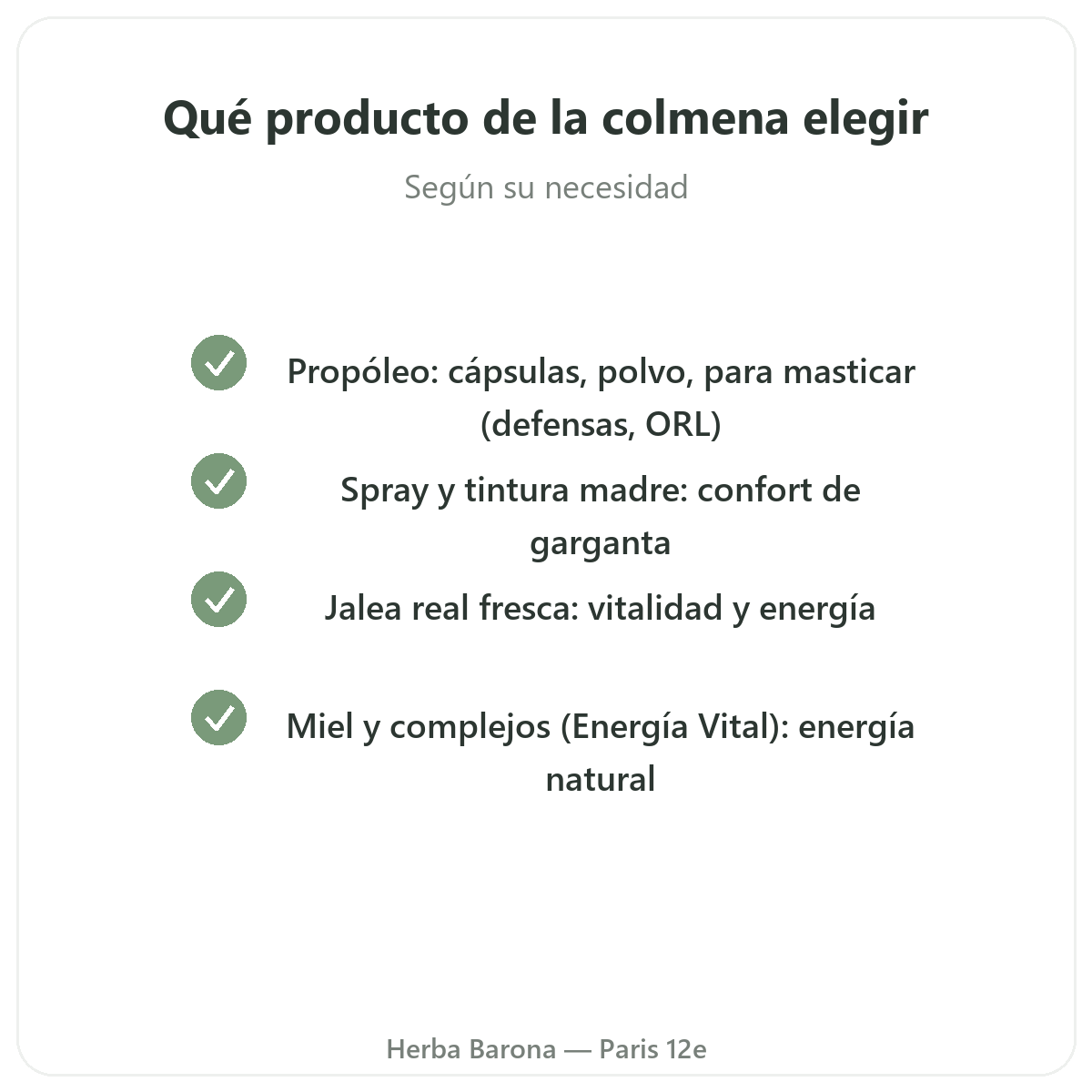 Propóleo y jalea real fresca en París - compromisos de calidad en Herba Barona París 12e