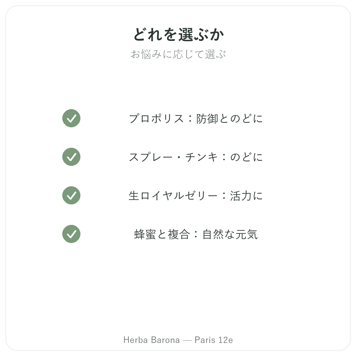 プロポリス・ローヤルゼリー パリ - Herba Baronaパリ12区での品質への取り組み