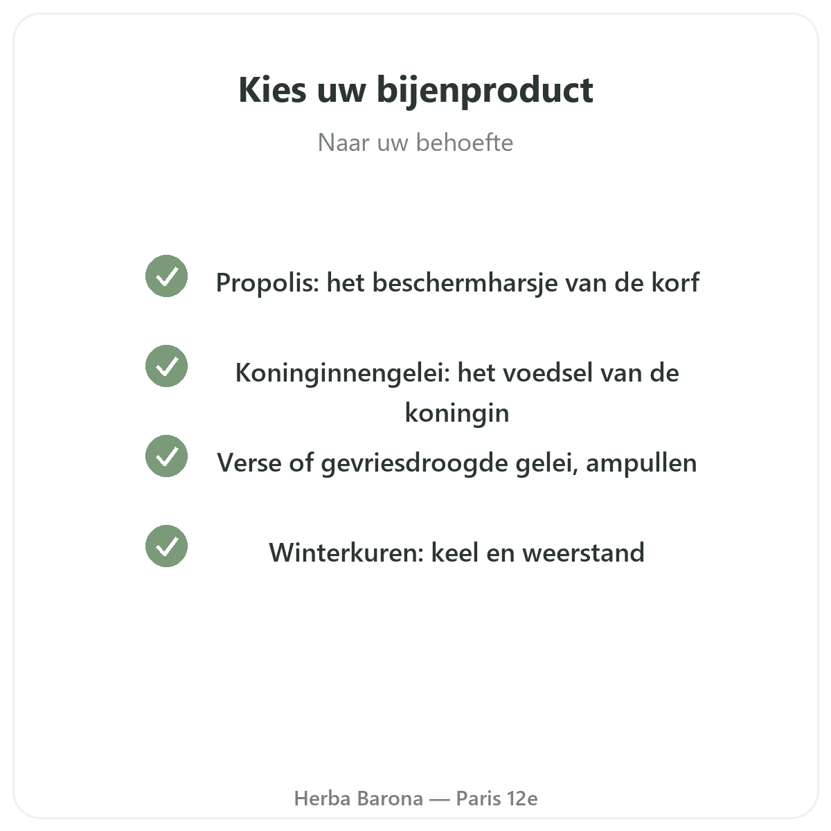 Propolis en koninginnengelei Parijs - kwaliteitsbeloften bij Herba Barona Parijs 12e