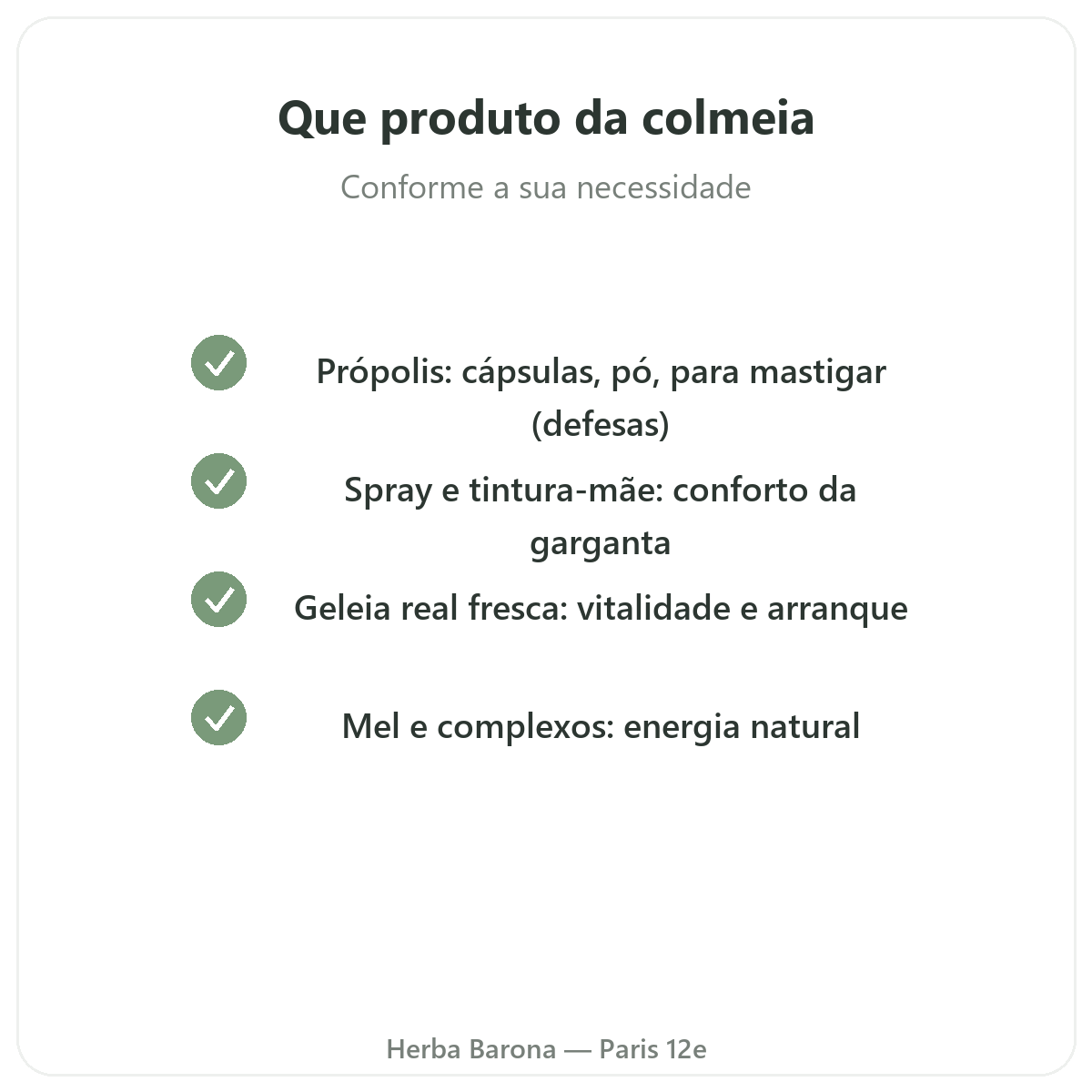 Própolis e geleia real fresca Paris - compromissos de qualidade na Herba Barona Paris 12e