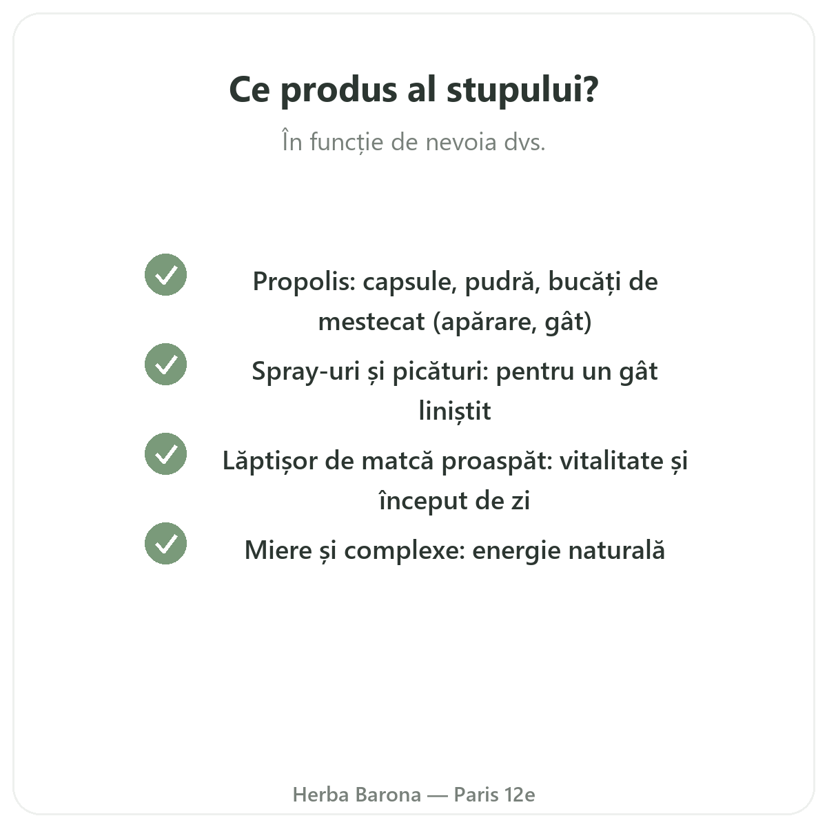 Propolis lăptișor de matcă Paris - angajamente de calitate la Herba Barona Paris, arondismentul 12