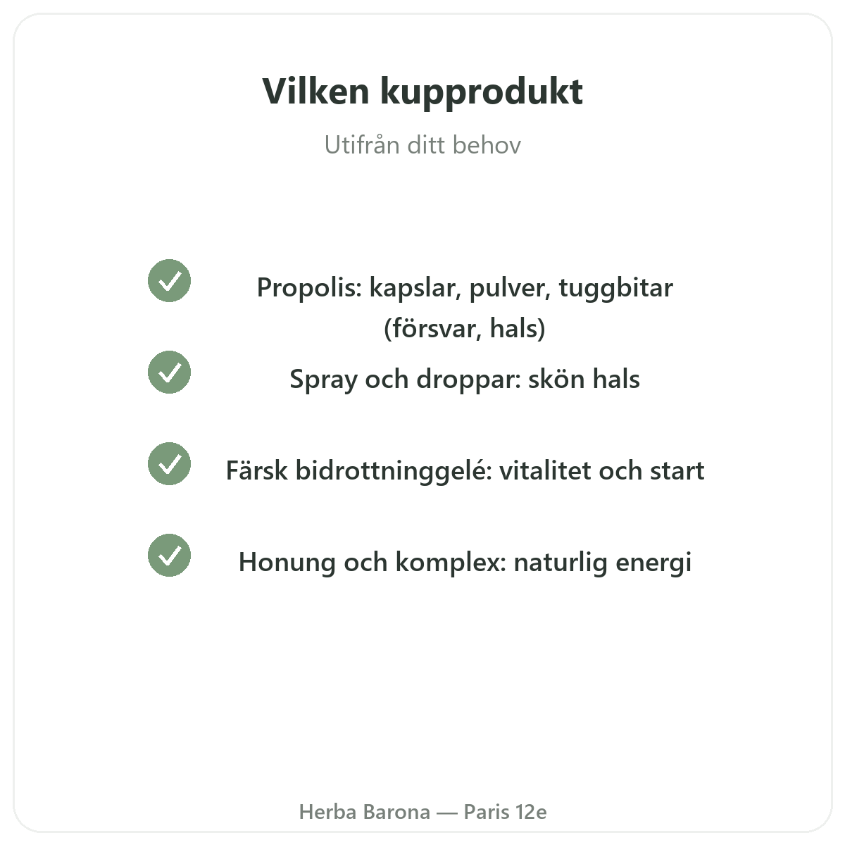 Propolis och gelée royale Paris - kvalitetslöften hos Herba Barona Paris 12e