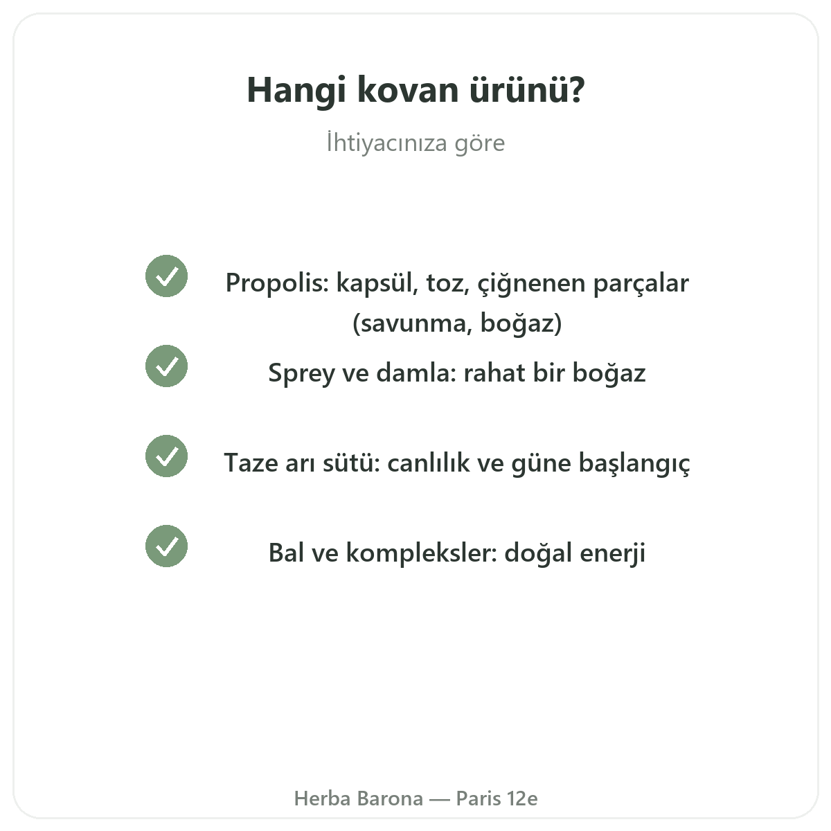 Propolis ve ari sütü Paris - Herba Barona Paris 12. bölgede kalite taahhütleri