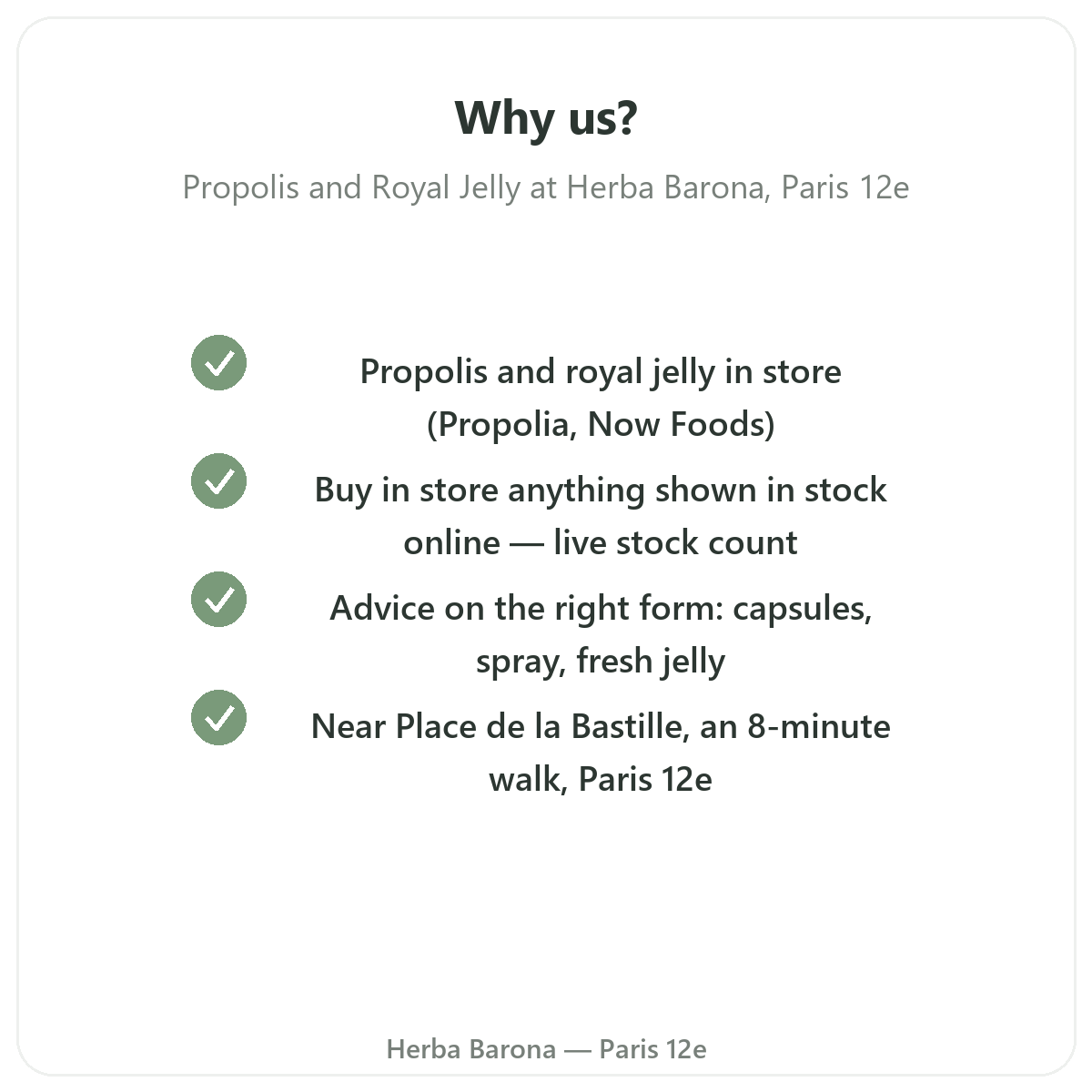 Why buy propolis and royal jelly in Paris at Herba Barona Paris 12th