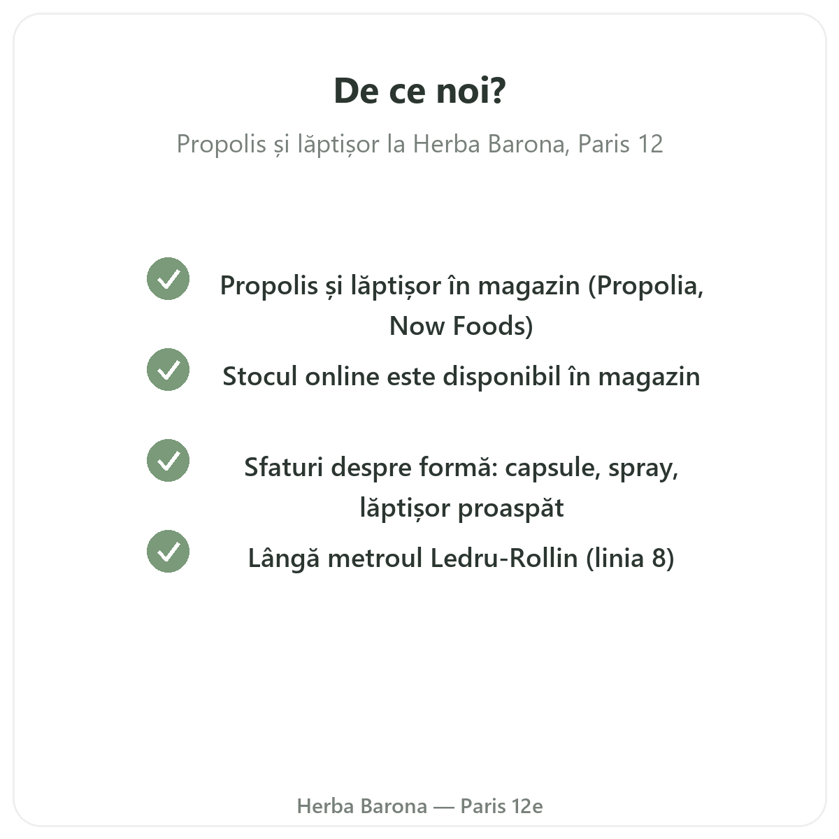 De ce să cumpărați propolis lăptișor de matcă la Paris de la Herba Barona Paris, arondismentul 12