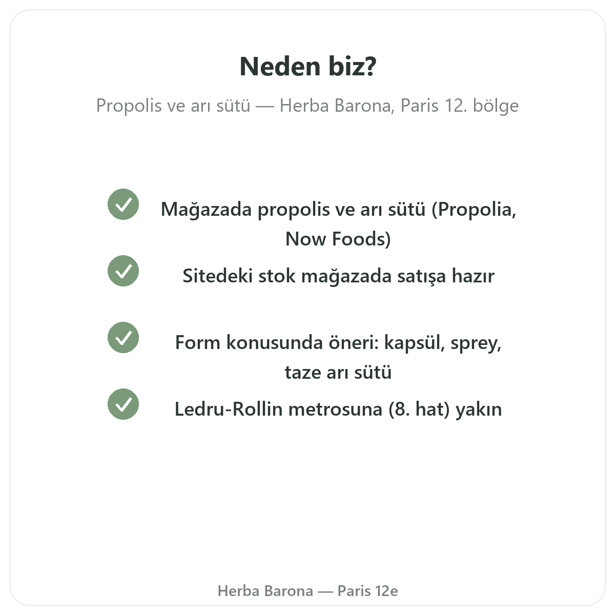 Propolis ve ari sütü Paris neden Herba Barona Paris 12. bölgeden alinmali