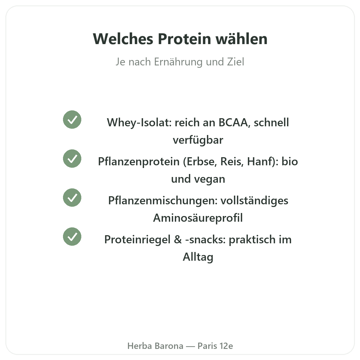 Proteine Whey pflanzlich Paris - Qualitätsversprechen bei Herba Barona Paris 12e