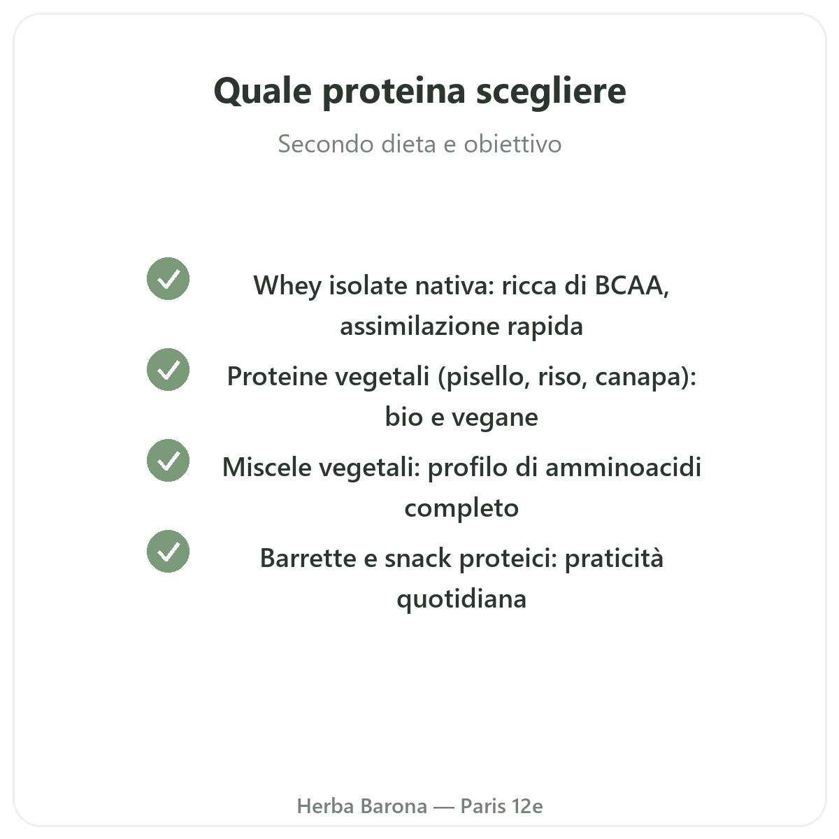 Proteine whey vegetale Parigi Parigi - impegni di qualità da Herba Barona Paris 12e