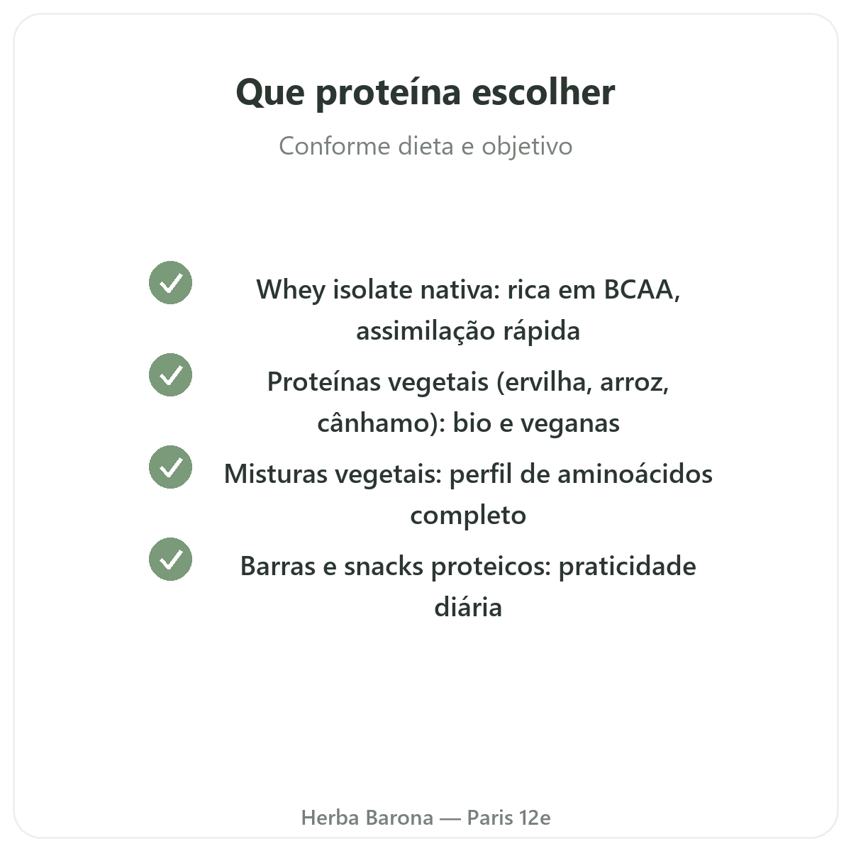 Proteinas whey vegetal Paris Paris - compromissos de qualidade na Herba Barona Paris 12e